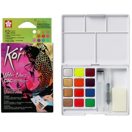 Acuarelas Fluorescentes Y Metálicos En Medias Pastillas Sakura Set 12 Piezas