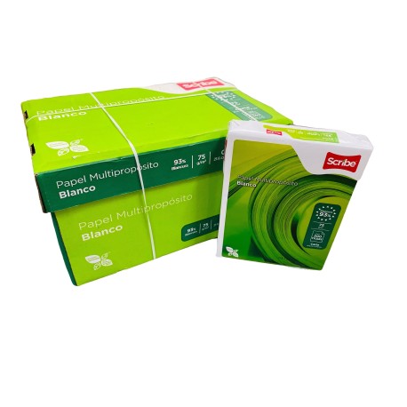 Caja con 5000 hjs Blanco tamaño carta Scribe verde