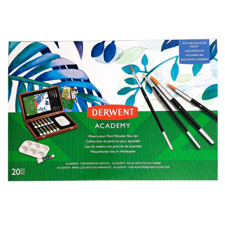 Caja De Madera Con Pinturas De Acuarelas Derwent Academy.