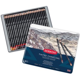 Estuche C/24 Lapices De Carboncillo Tinted Charcoal Derwent