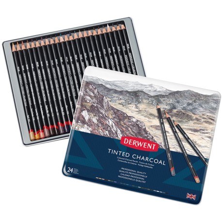 Estuche C/24 Lapices De Carboncillo Tinted Charcoal Derwent