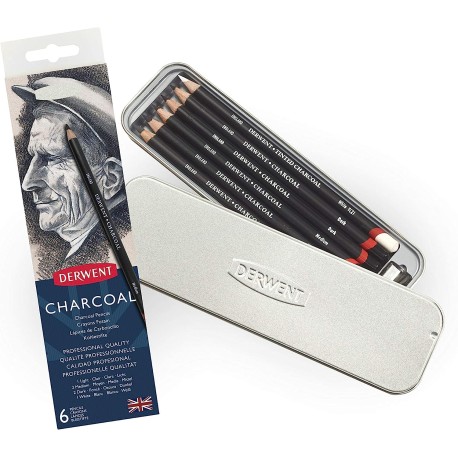Estuche Con 6 Lápices De Carbón Derwent + Sacapuntas