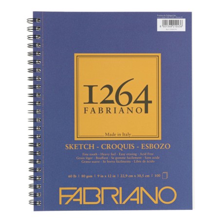 Fabriano 1264 Bloc de dibujo en espiral 22.9x30.5cm 100 hjs.