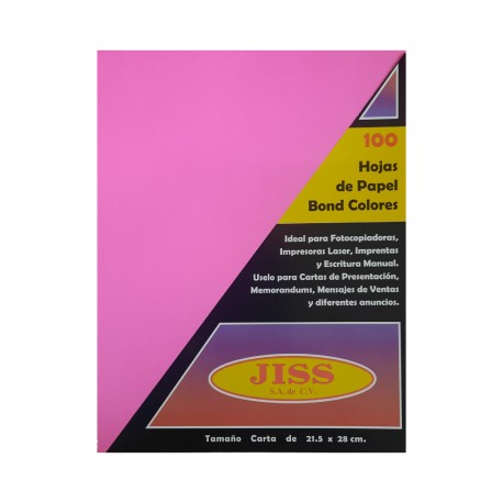 Hojas De Color Papel Bond Jiss Rosa Mexicano T/carta Paquete 100 Hojas