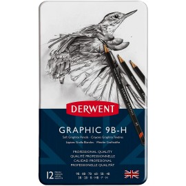 Lápices De Grafito Graphic 9B-H  Derwent Estuche Con 12 Piezas