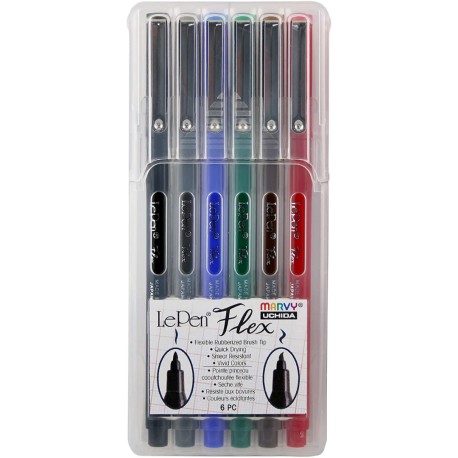 Marcador Punta Flexible LePen Flex 4800-6A Marvy Uchida Set Con 6 Piezas