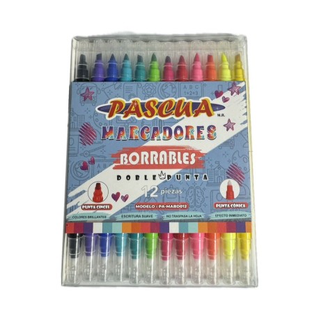 MARCADORES BORRABLES DOBLE PUNTA 12 PZS PASCUA