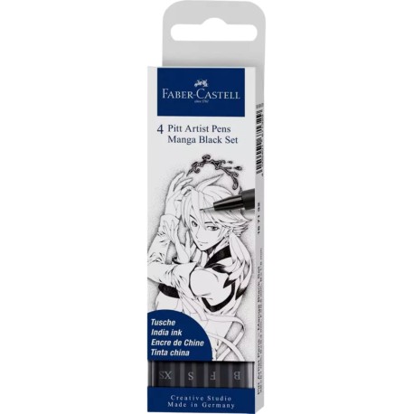 Marcadores De Tinta China Pitt Artist Manga Black 167132 Faber Castell Set 4 Piezas