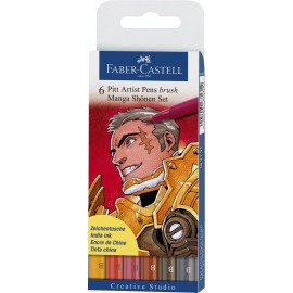Marcadores De Tinta China Pitt Artist Manga Shonen 167131 Faber Castell Set 6 piezas