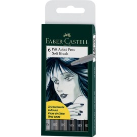 Marcadores De Tinta China Pitt Artist Soft Brush 167806 Faber Castell Set 6 Piezas