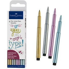 Marcadores Metálicos Tinta China Pitt Artists Pen 167304 Faber Castell Set 4 piezas